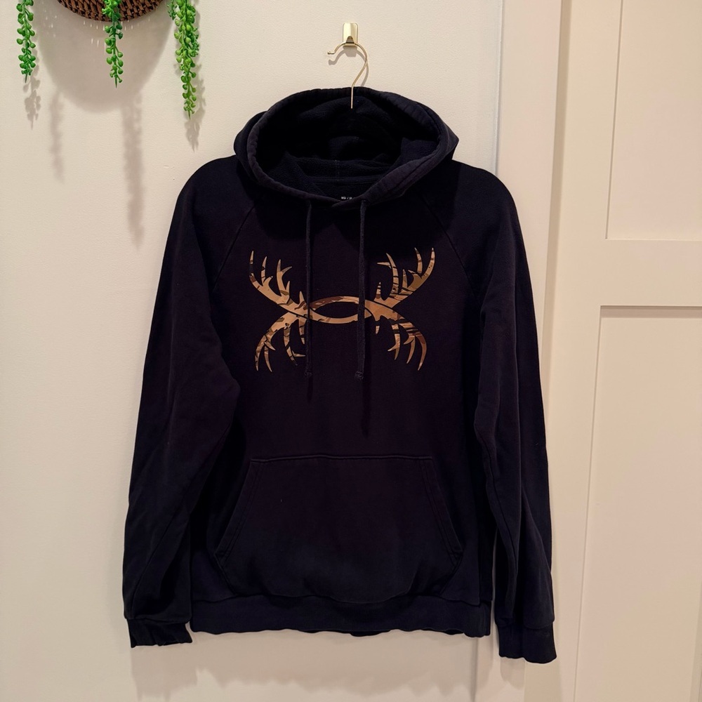 Under Armour Men's Rival Antler Hoodie Black Camo Graphic Cotton Blend Size M